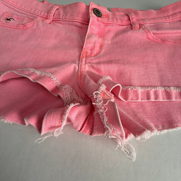 Hollister Wmn’s Neon Pink Micro Mini Denim Shorts Distressed Hem Jean | Sz 29x9 - Picture 15 of 17